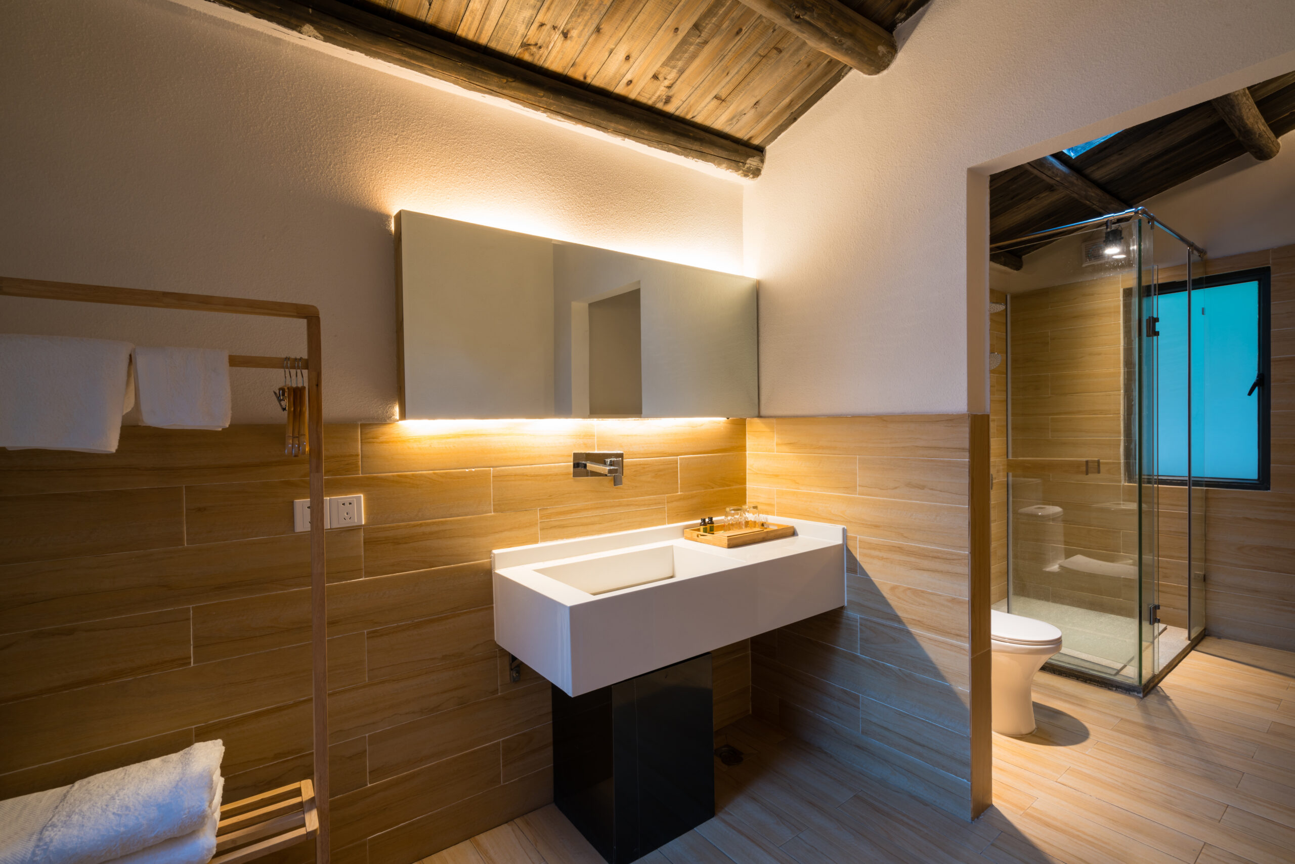 modern bathroom with lighting strips