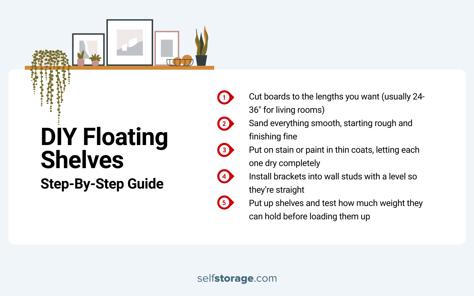 step by step guide for DIY floating shelves