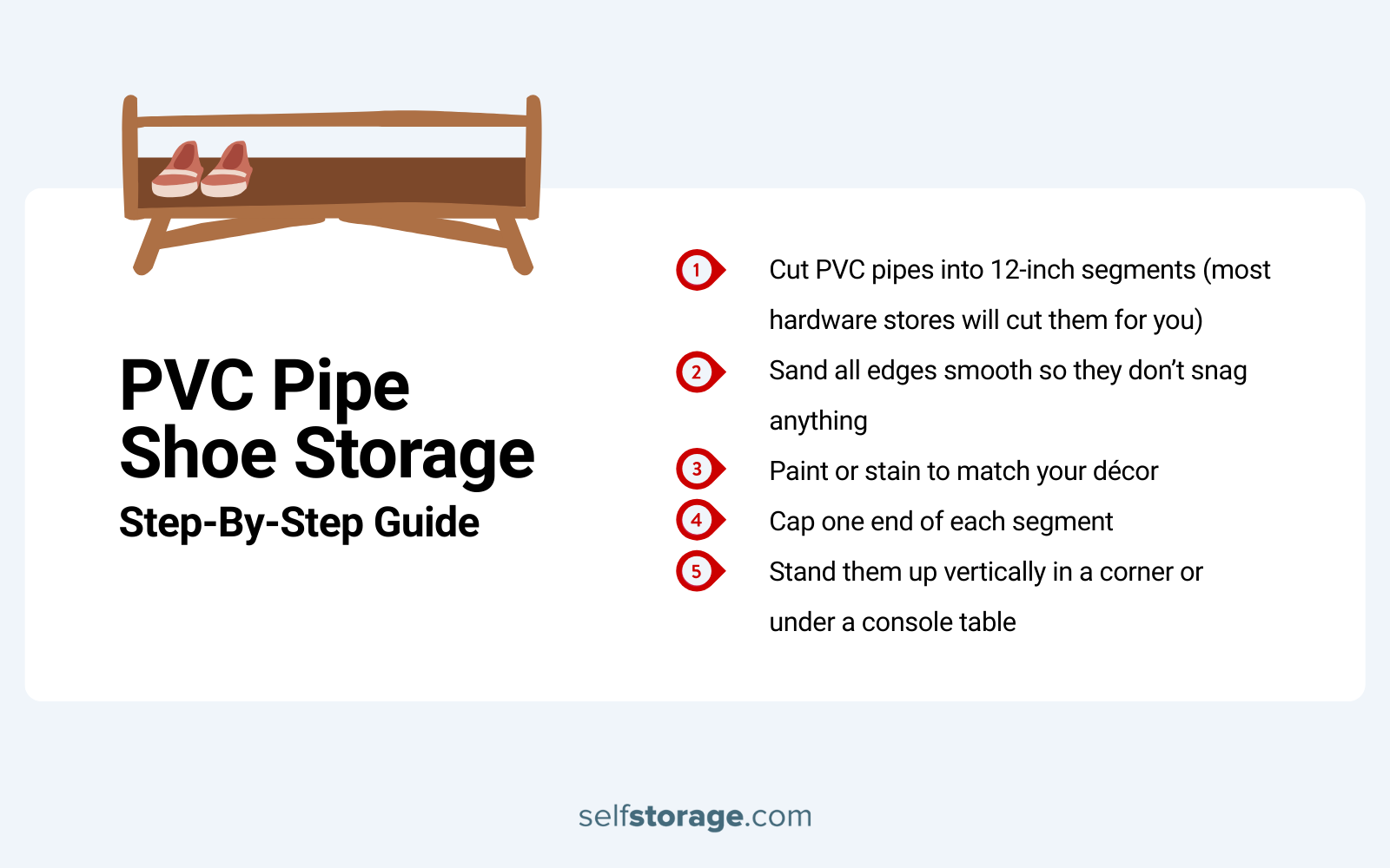 step by step guide for DIY PVC pipe shoe storage