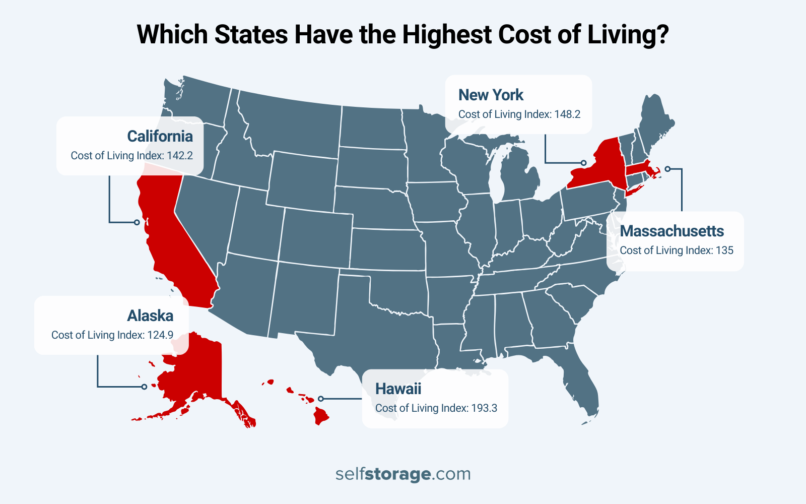 map of 5 states with the highest cost of living