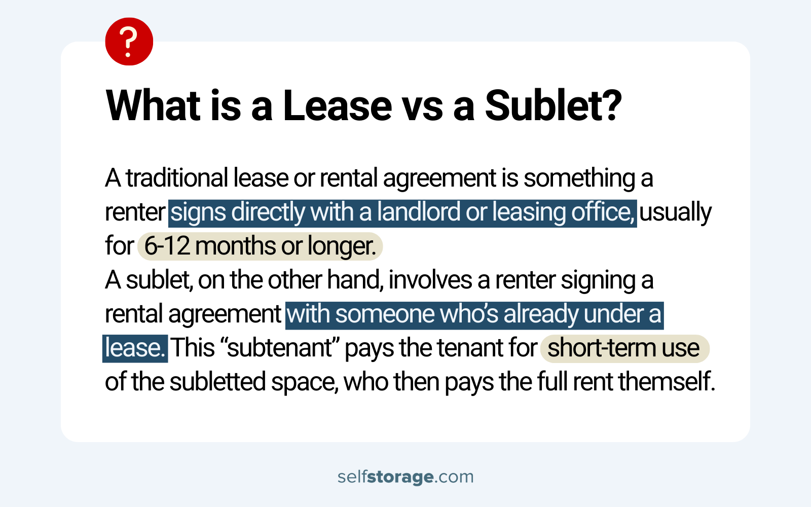 Definition of a lease and a sublet