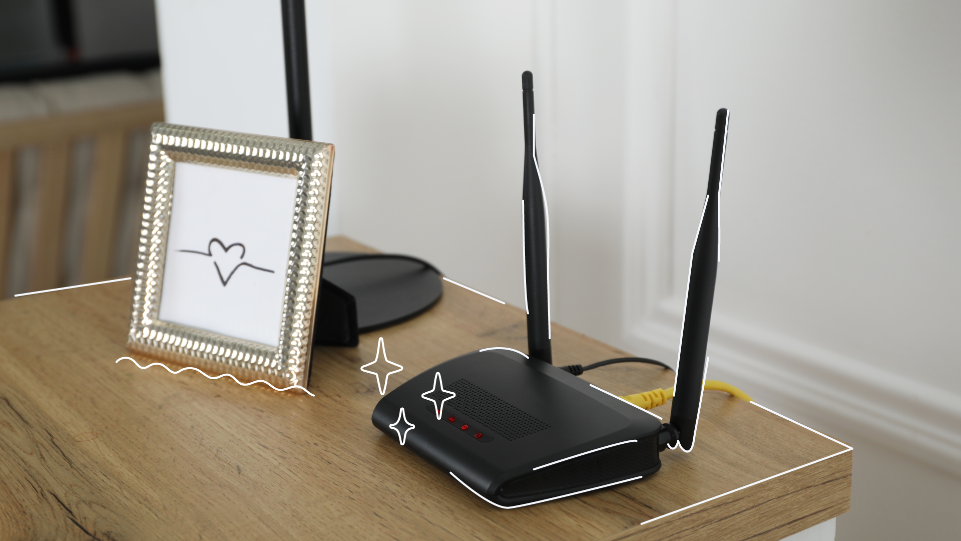 stylized photo of a router on a side table