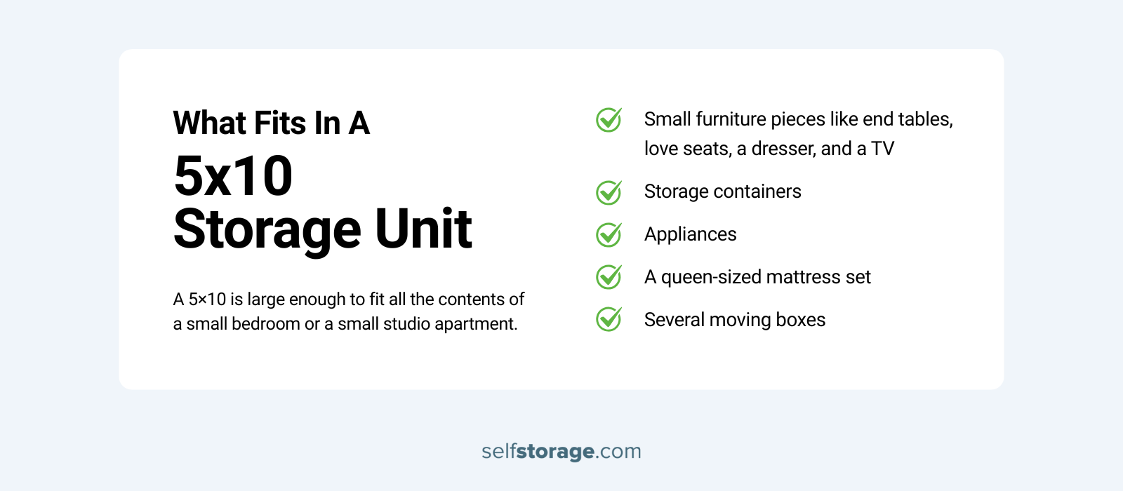 List of items that fit in a 5x10 storage unit
